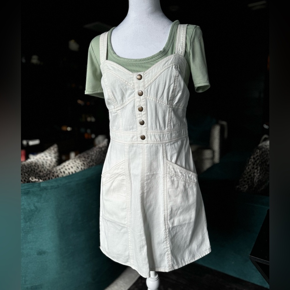 Two pieces!!! Off white skirt overalls w/ sage ribbed tee